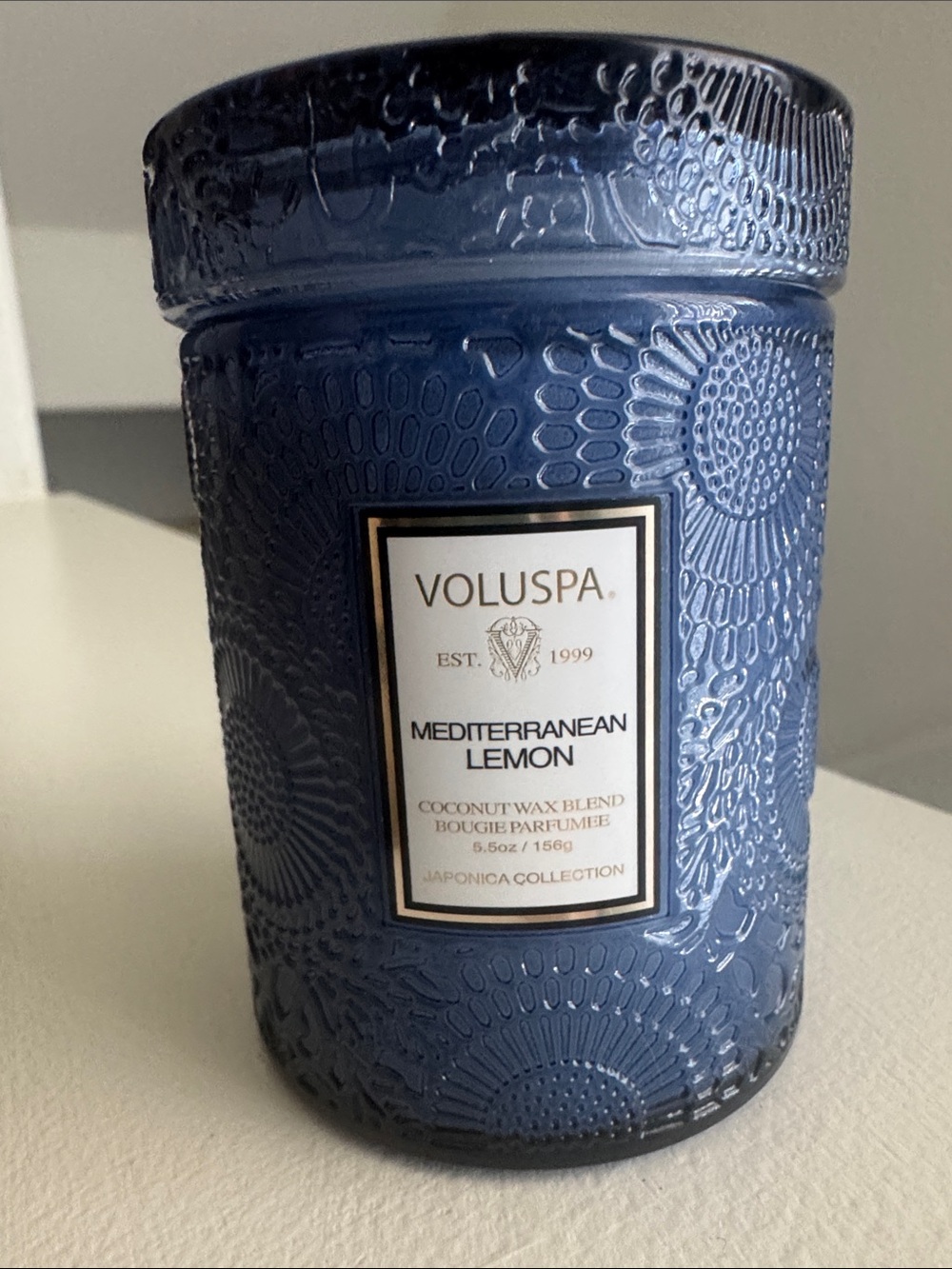 Voluspa Blue Textured Glass Candle Jar